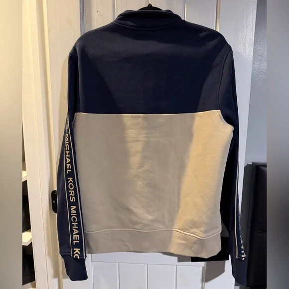 Michael Kors Men's Zip-Up Sweater in Navy and Beige
